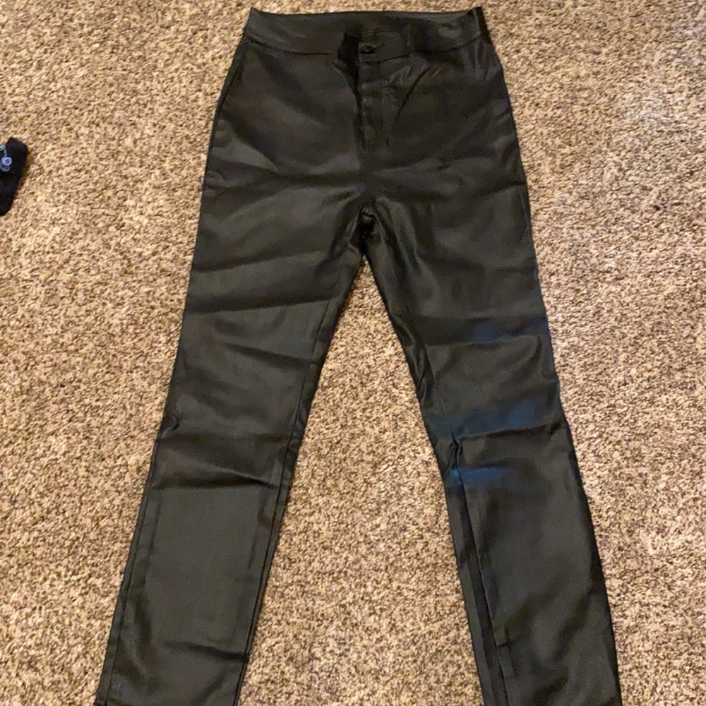 Faux black leather jeans